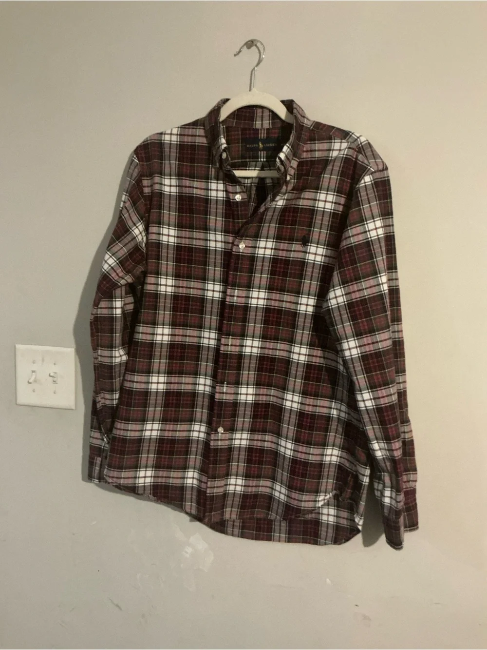 Polo by Ralph Lauren Men's Burgundy and White Plaid Button-Down Shirt